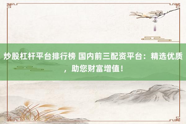 炒股杠杆平台排行榜 国内前三配资平台：精选优质，助您财富增值！